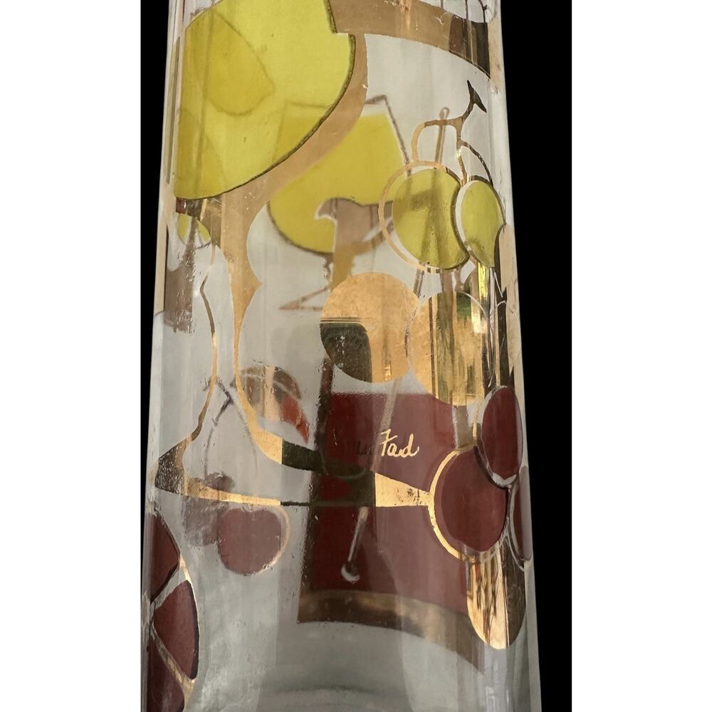 1950s MCM Gold Mixed FruitCocktail Sangria Martini Glass Pitcher Signed Gay Fad - Picture 9 of 16